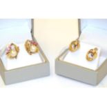 A pair of yellow knot motif earrings, with post fittings; and a pair of cultured pearl and pink