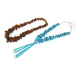 An amber necklace, the irregular shaped graduated amber beads as a continuous strand, length 71cm;