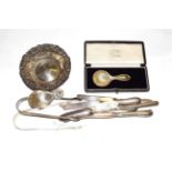 A George III silver marrow scoop, by Thomas Chawner, London, 1774; with other items of silver