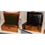 A Victorian walnut and brass bound presentation writing slope and a smaller example (2)