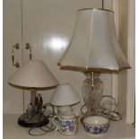 A collection of three lamps and Poole Pottery in two boxes (5)