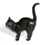 Wedgwood black basalt cat, green glass eyes (a.f.), 13cm high . Tail has been broken and poorly