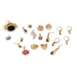 A collection of jewellery including four gem set pendants; six pairs of earrings, of various