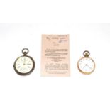 A pocket watch with case stamped 0.800 and a lady's fob watch with case stamped 18k