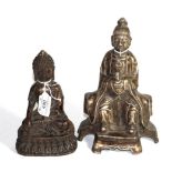 A bronze seated Buddah, 18cm high, unsigned, together with a metal seated Holy man, 24cm high,