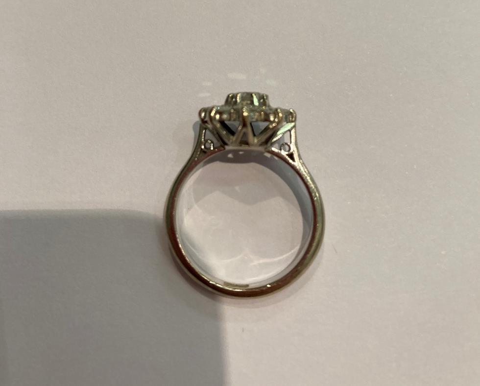 A diamond cluster ring, the round brilliant cut diamond within a border of smaller round brilliant - Image 10 of 12