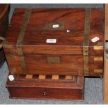 A 19th century brass bound rosewood writing slope and an inlaid games board fitted with a drawer