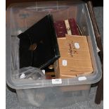 Miscellaneous including various rulers; two cash strong boxes with tool contents and keys; various