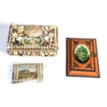 A Victorian souvenir sewing-box and needle-case, each applied with shells and with a picture of