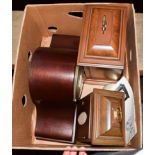 Two mahogany veneered caddy top mantle clocks together with an earlier dome topped example (3)