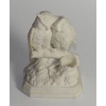 A Parian group of two owls on a tree stump inscribed 'Match Making'