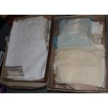 Two boxes of various embroidered and crocheted white linen