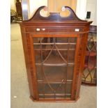 Astragal glazed hanging corner cupboard with swan neck pediments