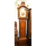 A George III style mahogany eight day long case clock, arch brass dial with tempus fugit engraved