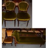 A Victorian chaise lounge, together with a nursing chair of similar date and two bedroom chairs (4)