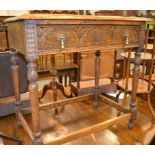 A 17th century style single drawer oak side table (20th century) 76cm by 47cm by 76cm