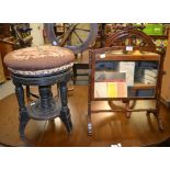 An 19th century dressing table mirror, together with an adjustable ebonised dressing stool (2)