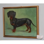 Maud Turner (20th century), ''Pretty Girl'', study of a Dachshund, signed and inscribed, oil on