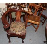 A mid 19th century mahogany corner chair, together with an earlier elm example (2)