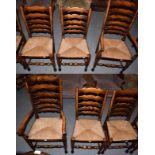 Four Titchmarsh & Goodwin style rush seated chairs and two carvers