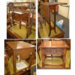 A converted oak commode, 44cm by 47cm by 48cm high; together with a mahogany Sutherland table,