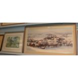 J * Folkard (20th century), Snowbound village scene, signed oil on canvas, 45cm by 91cm; together
