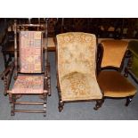 An American style rocking chair, together with a Victorian button back nursing chair (2)