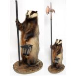 Taxidermy: Anthropomorphic European Badger Guard (Meles meles), circa late 20th century, a full