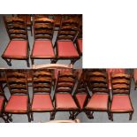 A set of seven reproduction ladder back dining chairs