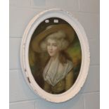 After Gainsborough (19th century) Portrait of a lady, pastel, oval, white painted frame