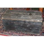 An 19th century stained pine military chest containing a group of vintage outdoor sporting equipment