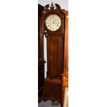 An oak thirty hour longcase clock, the circular silvered brass dial signed Saml Hill, Sheffield,