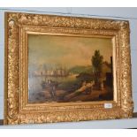 British School (19th century), Plymouth naval dockyard, oil on panel, 30cm by 40cm