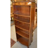 An inlaid reproduction mahogany open bookcase, 61cm by 26cm by 155cm