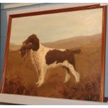 Peter Bebb, (b.1954) Spaniel with its catch, oil on board, 44.5cm by 54.5cm