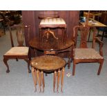 A George III style dining chair, a nest of three walnut tables, an 18th century oak drop leaf dining