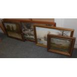 A mid 20th century architect's view of a public building, framed; with three others (4)