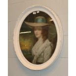 After Gainsborough (19th century) Portrait of a lady, pastel, oval, white painted frame