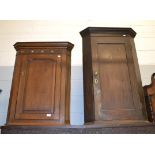 Two George III oak hanging corner cupboards