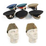 A Collection of Eight Various Soviet Russian Hats, comprising two Pilotka caps,