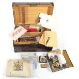 A Small Quantity of Militaria, including a sailor's pine ditty box labelled to J.