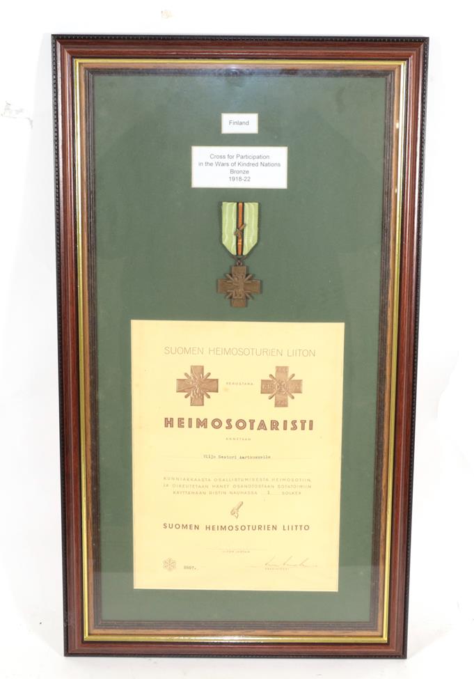 A Kindred Nations War Cross in Bronze, to Viljo Nestori Aartkoakelle, with certificate, framed.