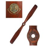 An Early 20th Century Bleriot Two Blade Aeroplane Propeller, of five red walnut laminations,