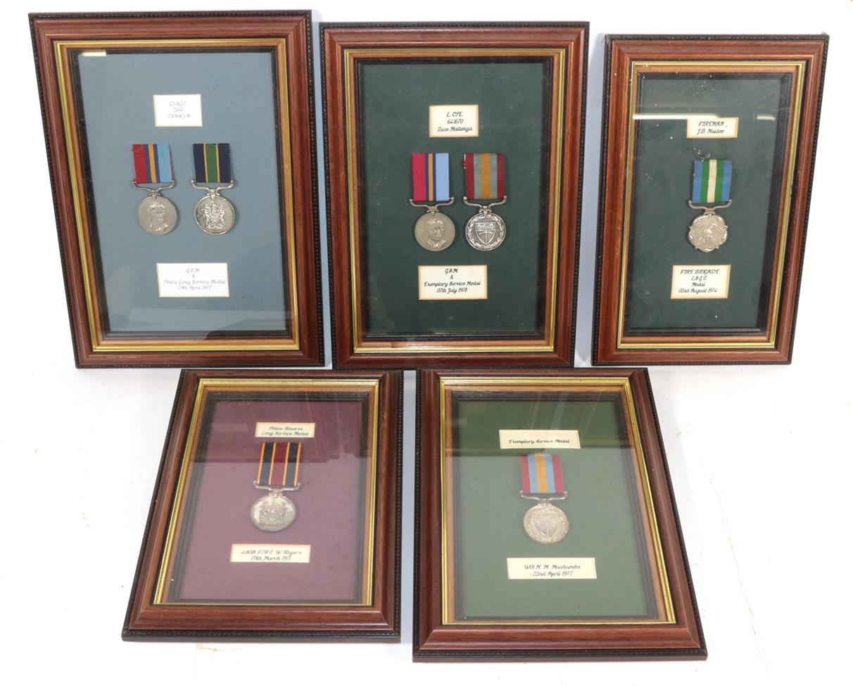 A Collection of Seven Rhodesian Service Medals:- Exemplary Service Medal (WO1 N M Mashumba);