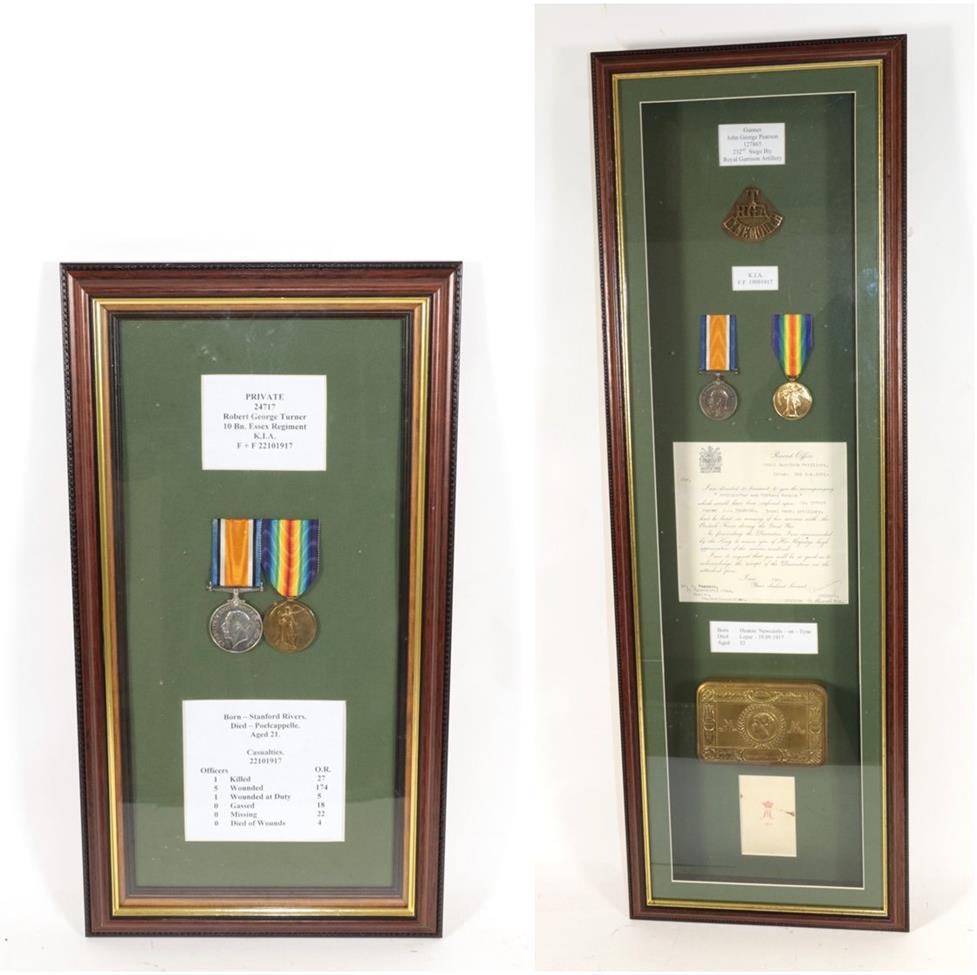 Casualty Medals from the Great War: - a pair, to 24717 Pte R G Turner Essex Regiment,