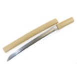 A Japanese Shin Shinto Wakizashi, the 38cm blade with very faint hamon and delamination marks,