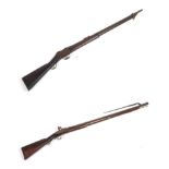 A 19th Century Indian Flintlock Musket, the 99cm steel barrel with fixed V rear sight,