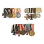 Three Imperial German Medal Bars 1914 Iron Cross 2nd Class; Hindenburg Cross with Swords;