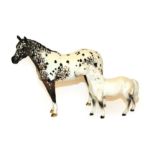 Beswick Pony (Head up), model No. 1197, grey gloss and Appaloosa Stallion, model No. 1772, black and