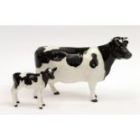 Beswick Friesian Cow Ch. ''Claybury Leegwater'', model No. 1362A and Friesian Calf, model No. 1249C,